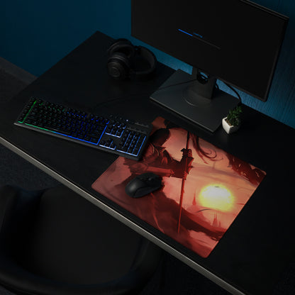 Large Gaming Mouse Pad Red Orange Sunset Battle Scene For Desk Setup Edge Stitching Non Slip Base Digital Art