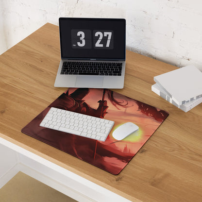 Large Gaming Mouse Pad Red Orange Sunset Battle Scene For Desk Setup Edge Stitching Non Slip Base Digital Art