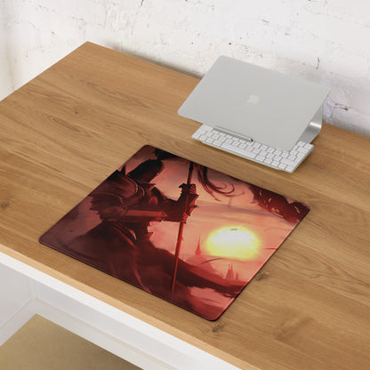Large Gaming Mouse Pad Red Orange Sunset Battle Scene For Desk Setup Edge Stitching Non Slip Base Digital Art