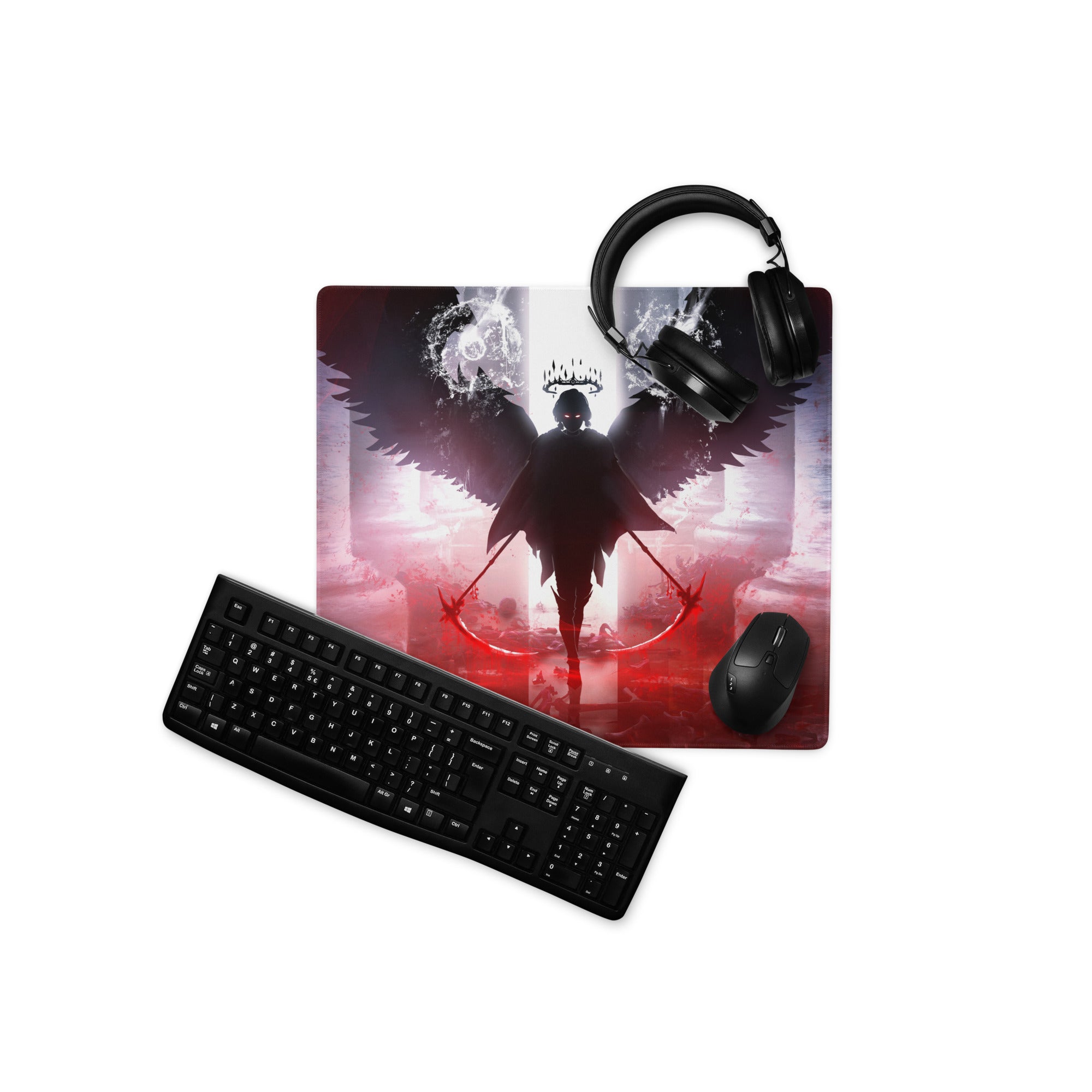 Gaming Mouse Pad Red Purple Black Winged Knight Epic Dark Fantasy Art For Gaming Desk Setup Edge Stitching Non Slip