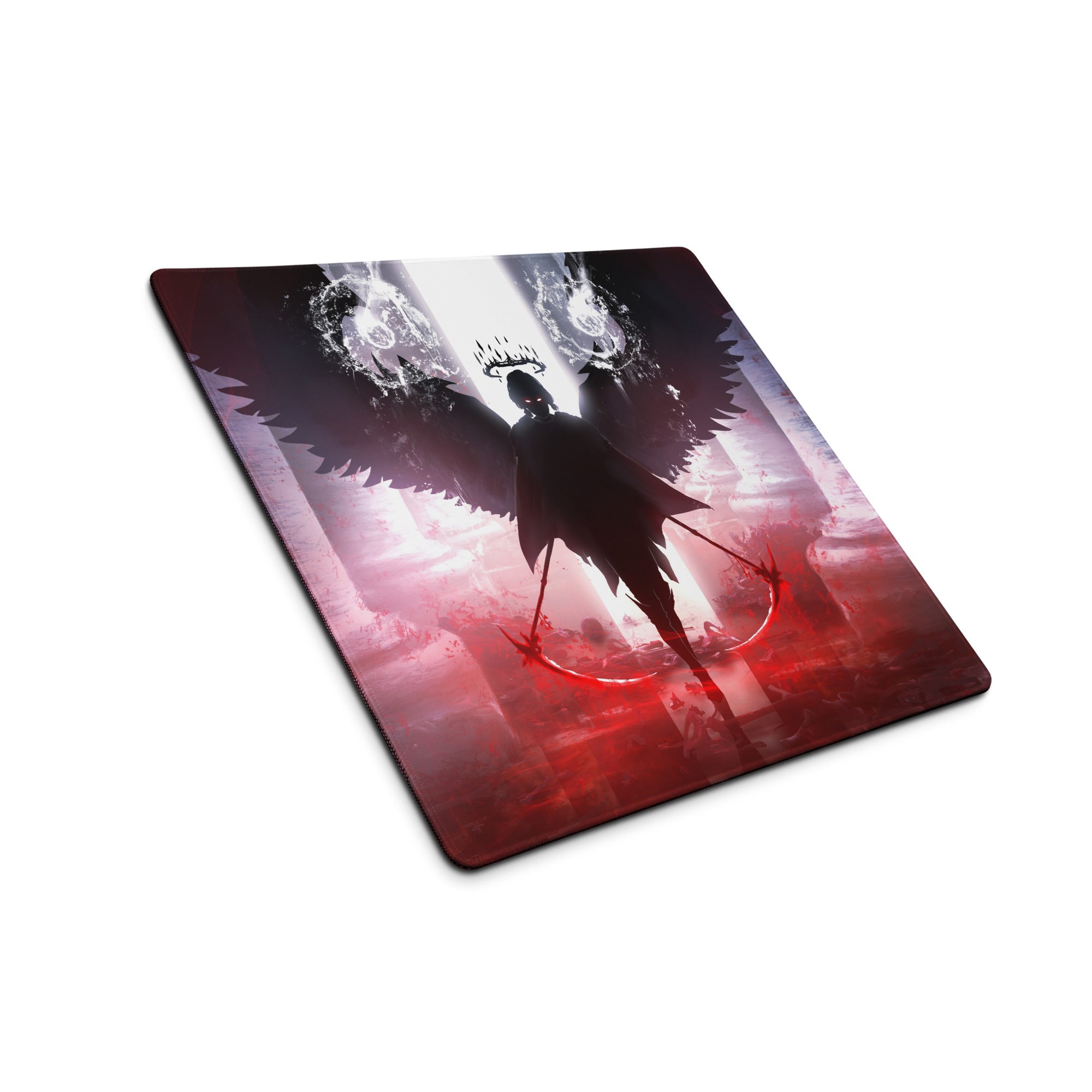Gaming Mouse Pad Red Purple Black Winged Knight Epic Dark Fantasy Art For Gaming Desk Setup Edge Stitching Non Slip