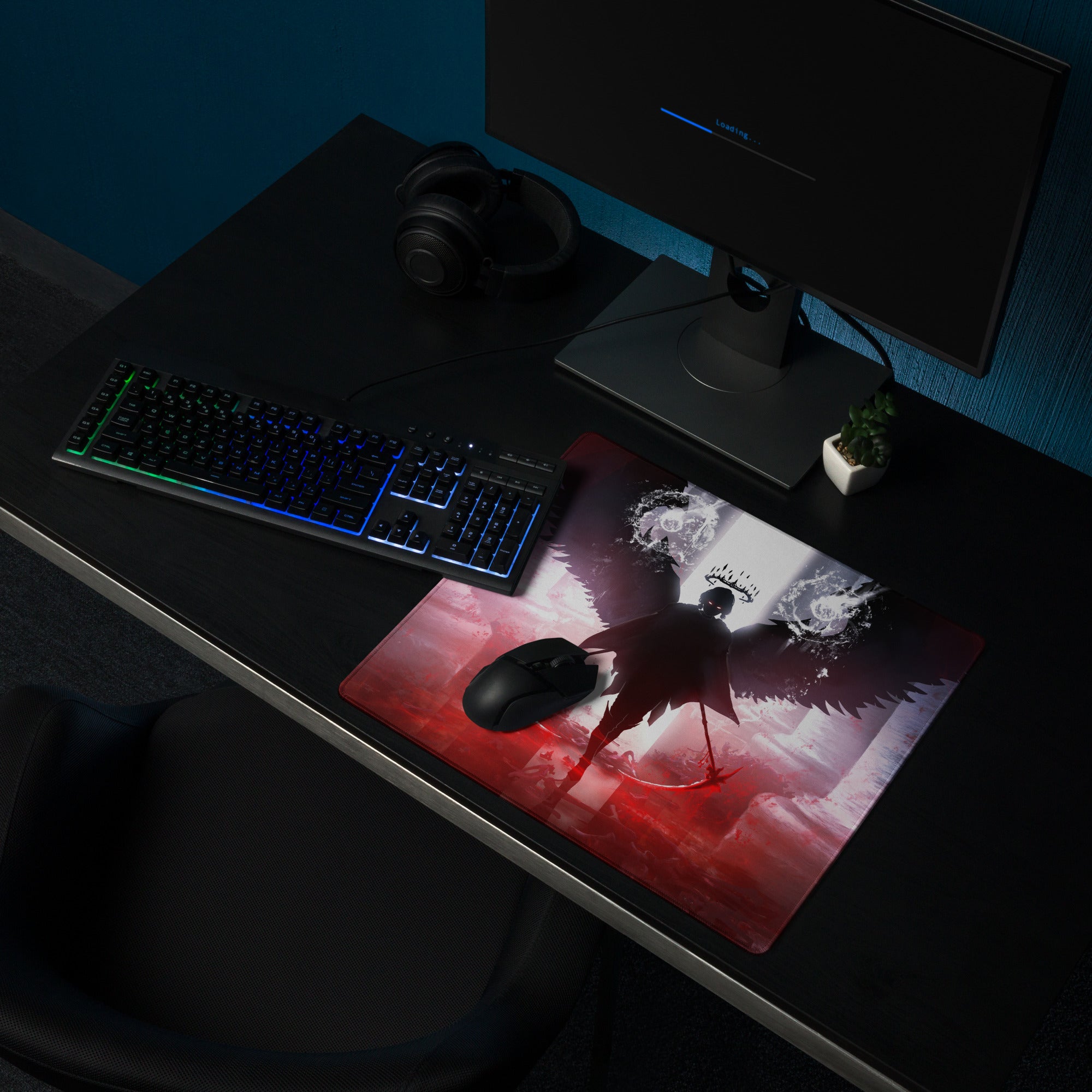Gaming Mouse Pad Red Purple Black Winged Knight Epic Dark Fantasy Art For Gaming Desk Setup Edge Stitching Non Slip