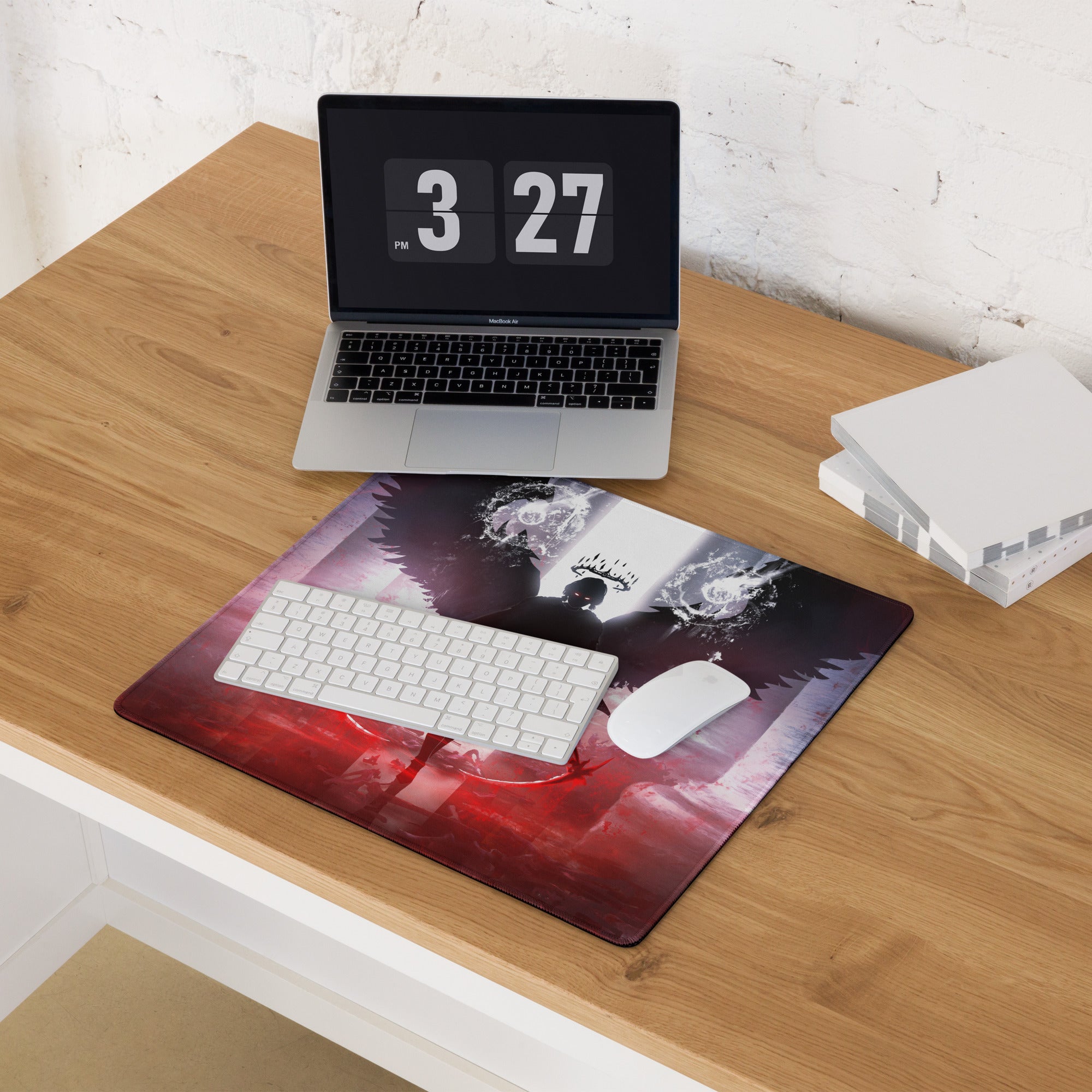 Gaming Mouse Pad Red Purple Black Winged Knight Epic Dark Fantasy Art For Gaming Desk Setup Edge Stitching Non Slip