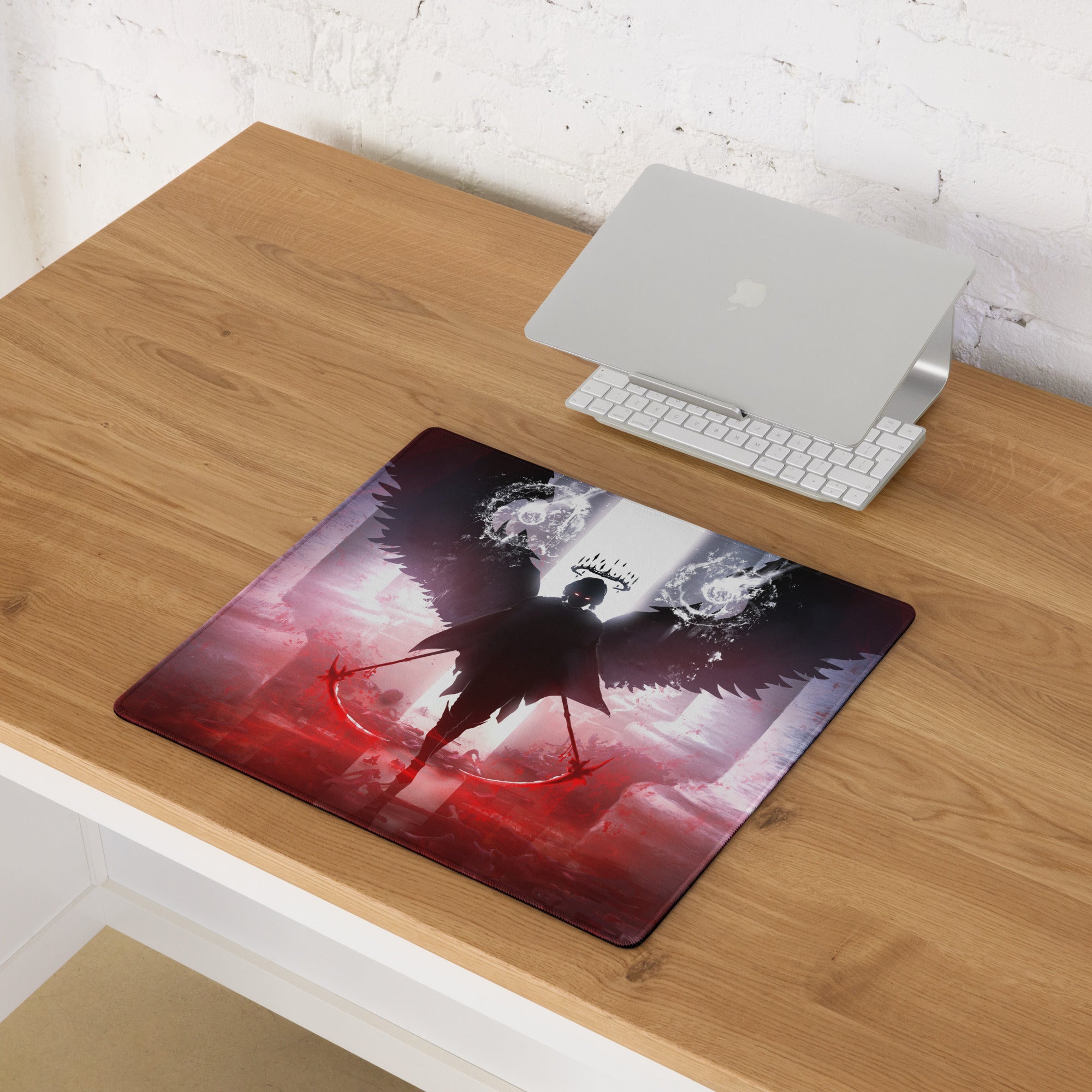 Gaming Mouse Pad Red Purple Black Winged Knight Epic Dark Fantasy Art For Gaming Desk Setup Edge Stitching Non Slip