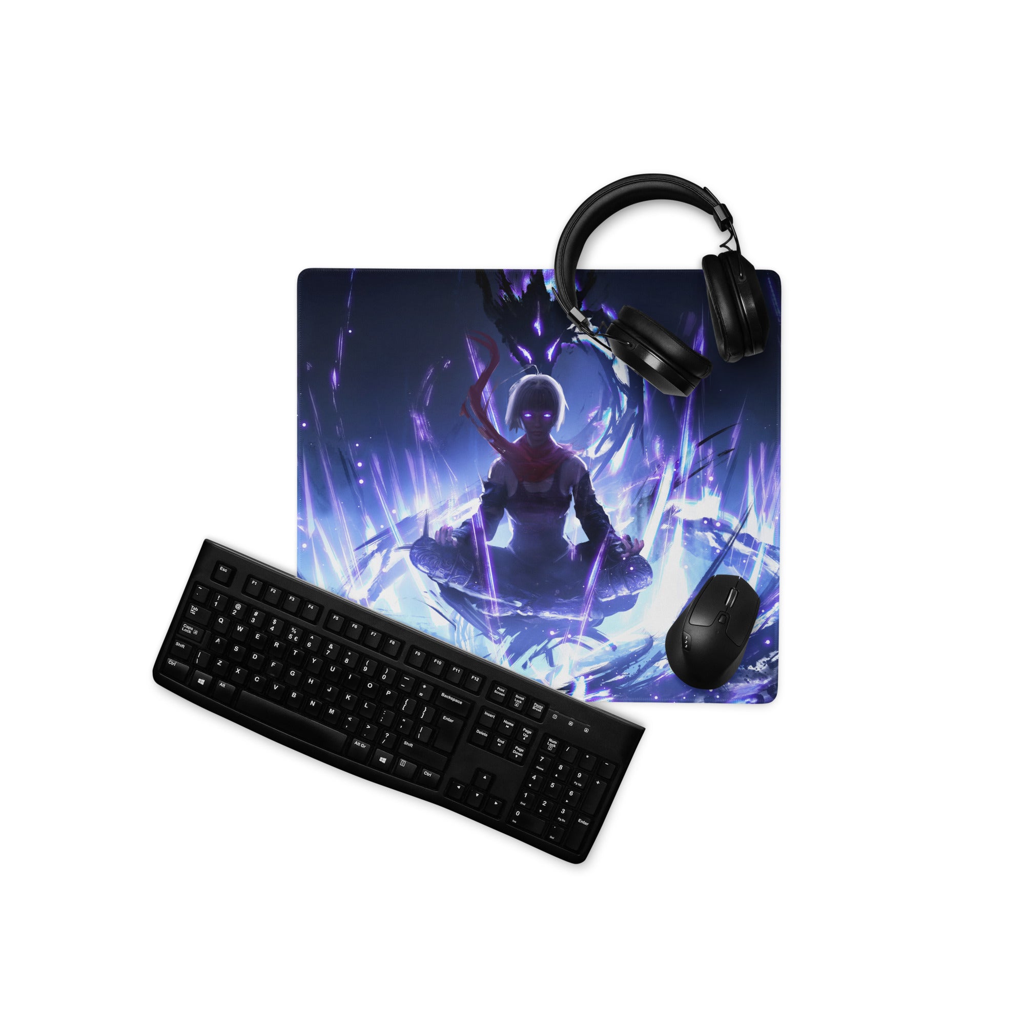 Gaming Mouse Pad Large Blue Purple Neon Aura For Gaming Desk Setup Anime Cyberpunk Art
