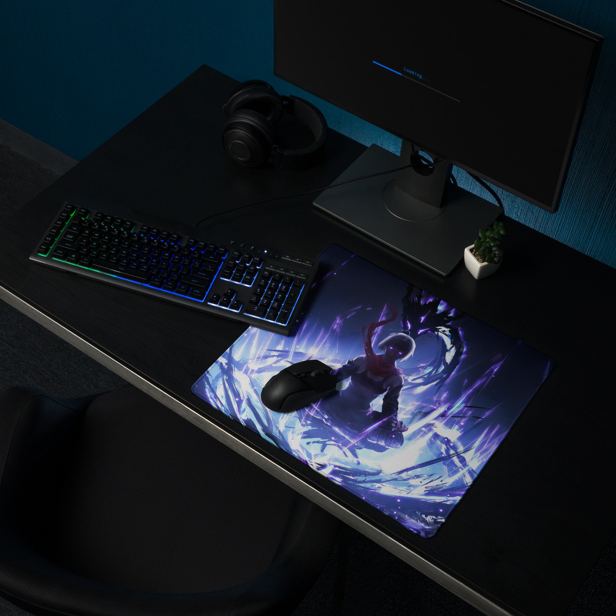 Gaming Mouse Pad Large Blue Purple Neon Aura For Gaming Desk Setup Anime Cyberpunk Art
