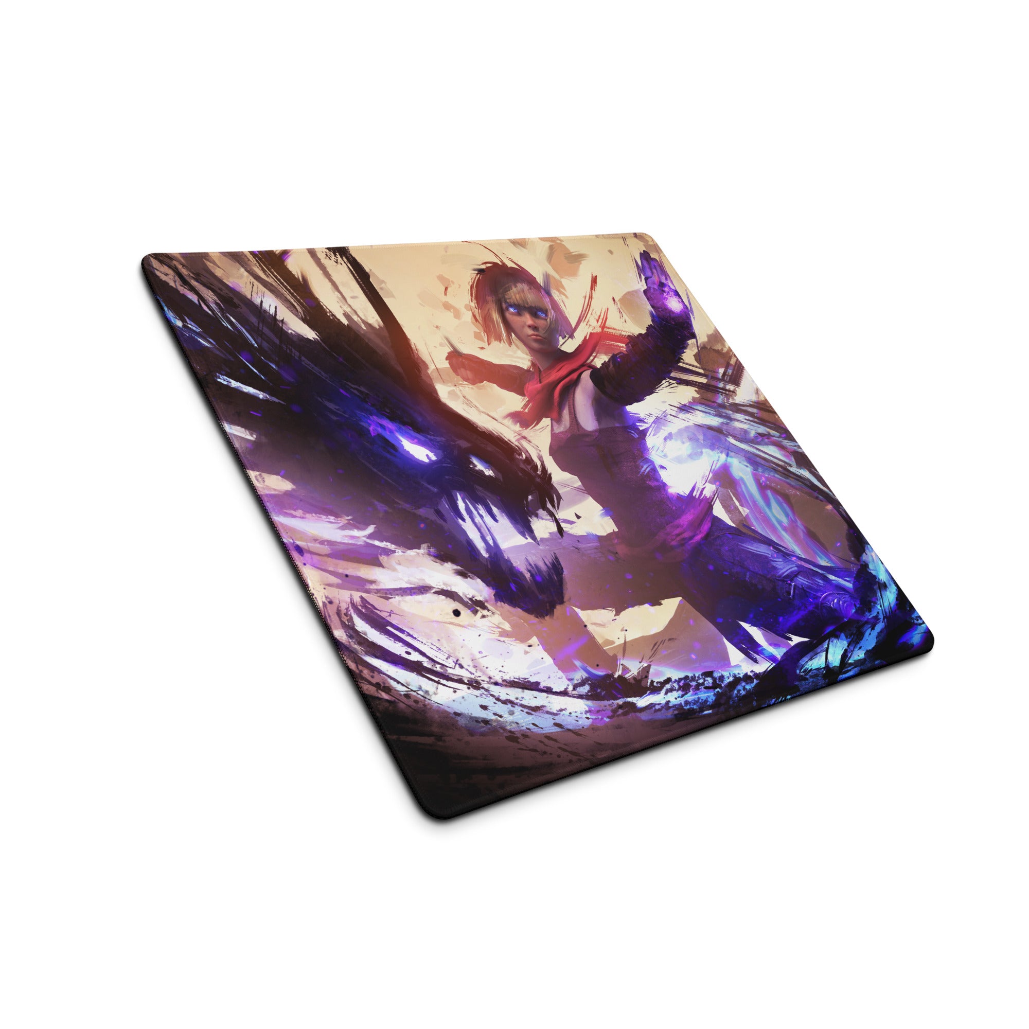 Gaming Mouse Pad Large Size Purple And Blue Abstract Battle Art For PC Desk Non Slip Backing Edge Stitching