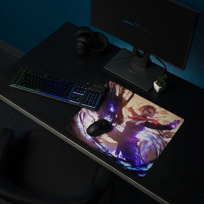 Gaming Mouse Pad Large Size Purple And Blue Abstract Battle Art For PC Desk Non Slip Backing Edge Stitching
