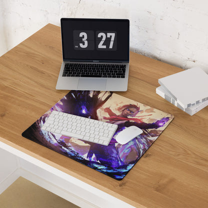 Gaming Mouse Pad Large Size Purple And Blue Abstract Battle Art For PC Desk Non Slip Backing Edge Stitching