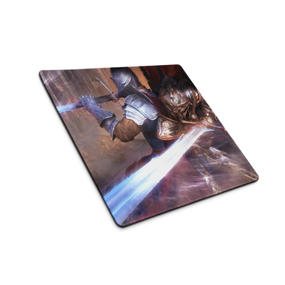 Knight Battle Fantasy Gaming Mouse Pad Blue Purple Tones for Gaming Desk Epic Painterly Artwork
