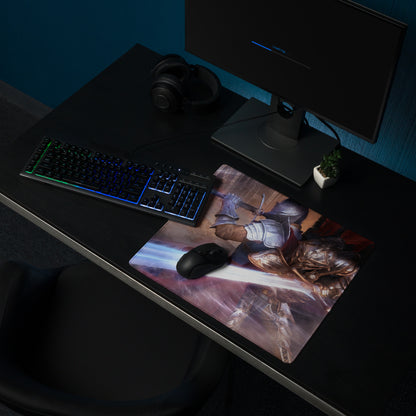 Knight Battle Fantasy Gaming Mouse Pad Blue Purple Tones for Gaming Desk Epic Painterly Artwork