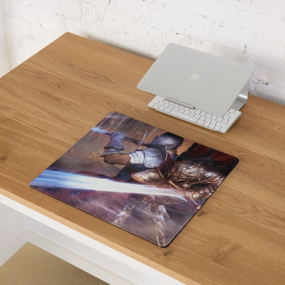 Knight Battle Fantasy Gaming Mouse Pad Blue Purple Tones for Gaming Desk Epic Painterly Artwork