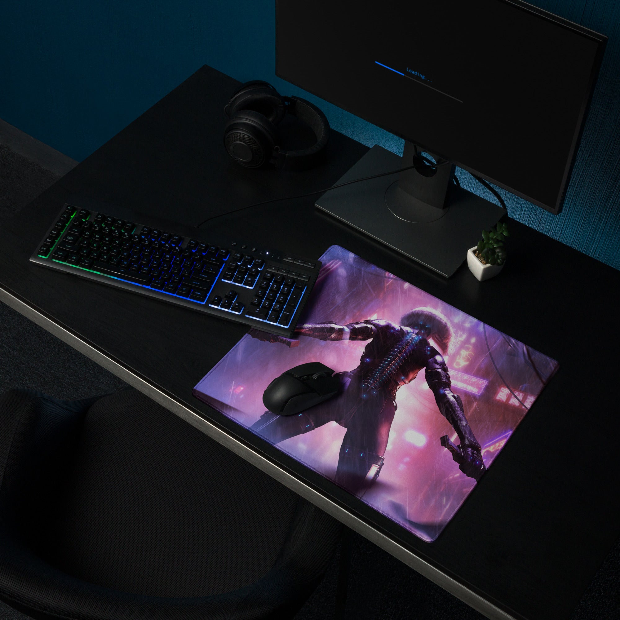 Gaming Mouse Pad Neon Pink Purple Blue Cyberpunk City Desk Mat For Gaming Setup Pro