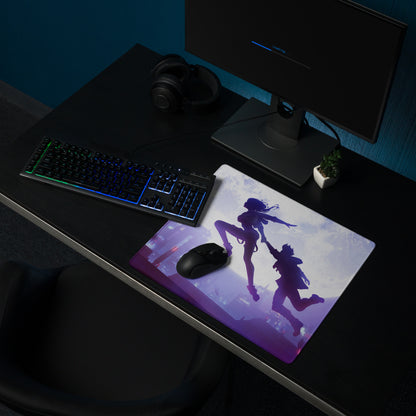 Purple Blue Gaming Mouse Pad Large Size For Desk Setup Non Slip Base Anime Silhouette Art