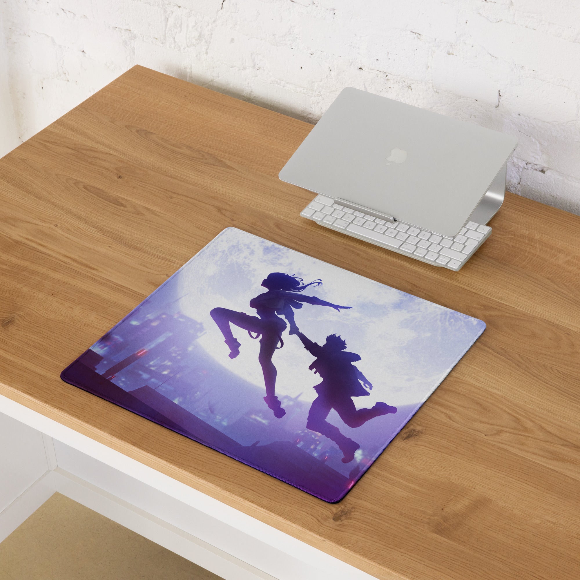 Purple Blue Gaming Mouse Pad Large Size For Desk Setup Non Slip Base Anime Silhouette Art
