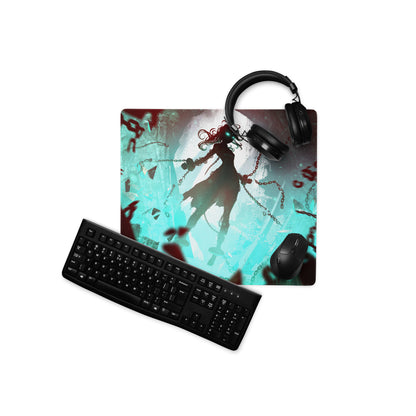 Gaming Mouse Pad Teal And Crimson Neon Cyberpunk Fantasy For Gaming Desk Setup Large Size Non Slip Edge Stitching