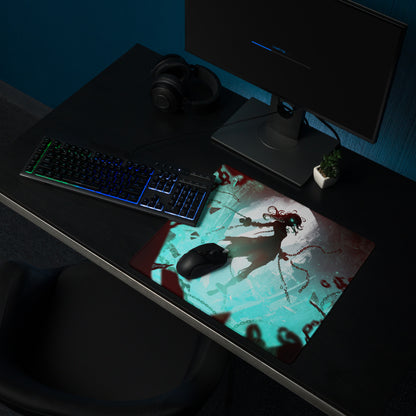 Gaming Mouse Pad Teal And Crimson Neon Cyberpunk Fantasy For Gaming Desk Setup Large Size Non Slip Edge Stitching