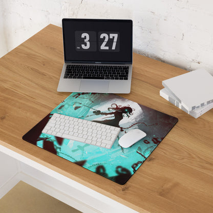Gaming Mouse Pad Teal And Crimson Neon Cyberpunk Fantasy For Gaming Desk Setup Large Size Non Slip Edge Stitching