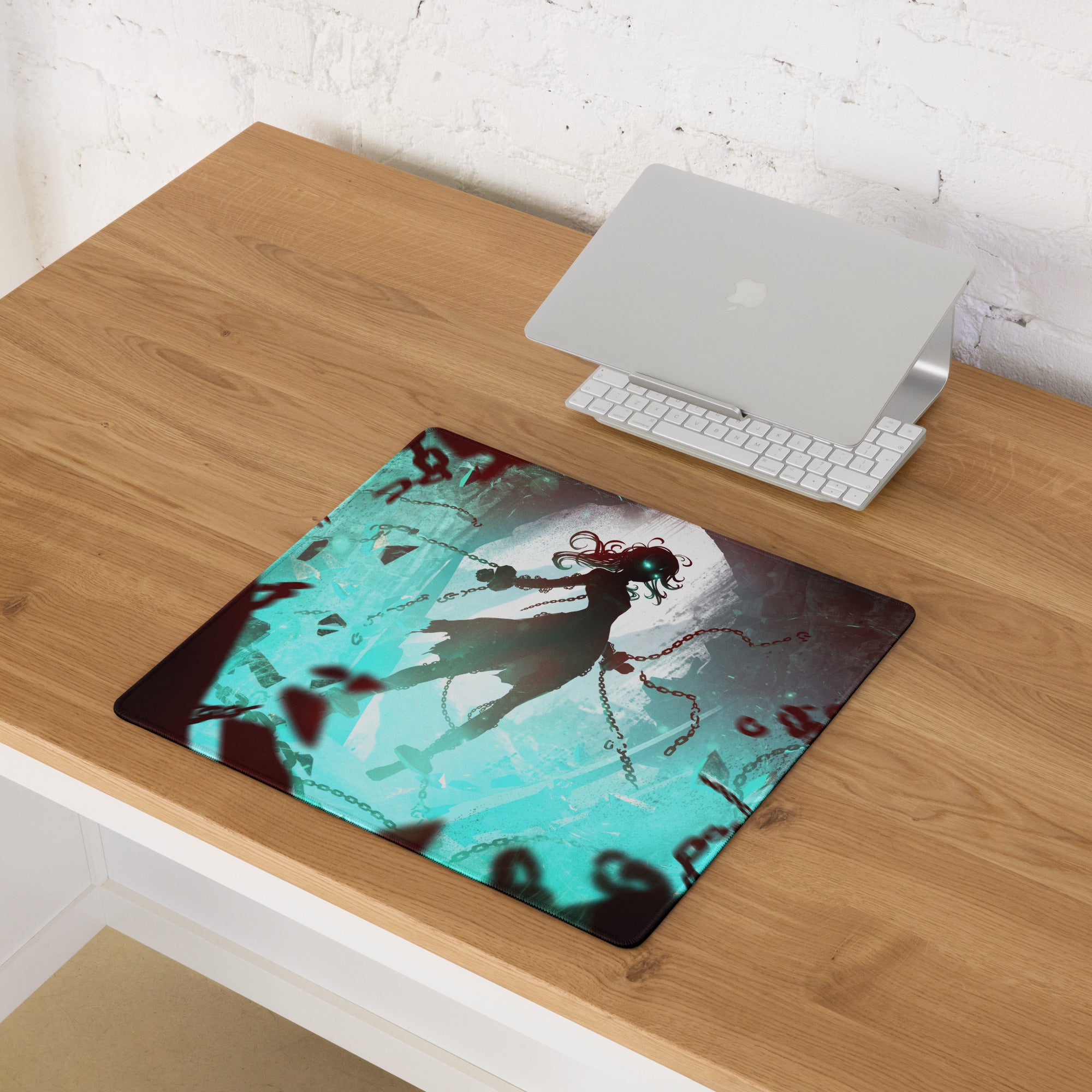 Gaming Mouse Pad Teal And Crimson Neon Cyberpunk Fantasy For Gaming Desk Setup Large Size Non Slip Edge Stitching