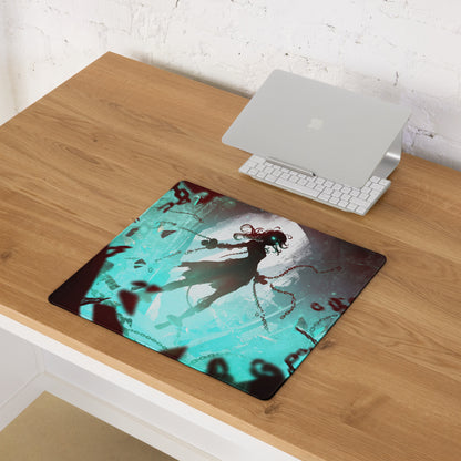 Gaming Mouse Pad Teal And Crimson Neon Cyberpunk Fantasy For Gaming Desk Setup Large Size Non Slip Edge Stitching