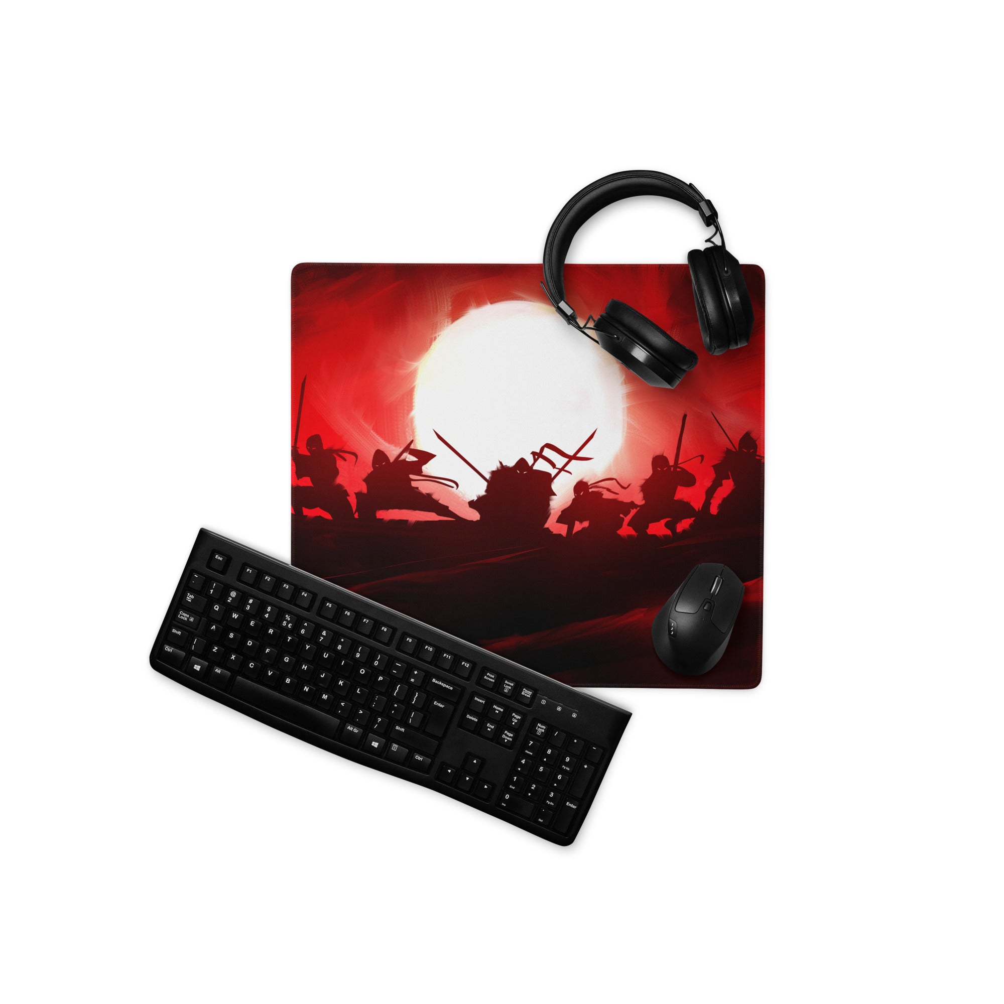 Gaming Mouse Pad Red Black Non Slip Desk Setup War Battle Scene Art Style Esports Edge Stitching