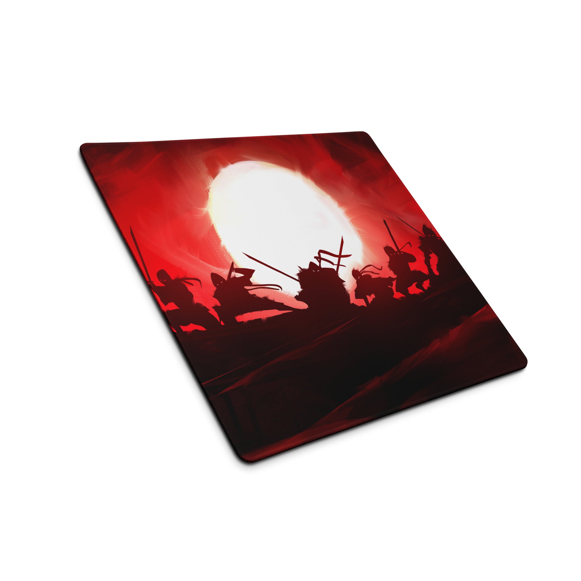 Gaming Mouse Pad Red Black Non Slip Desk Setup War Battle Scene Art Style Esports Edge Stitching