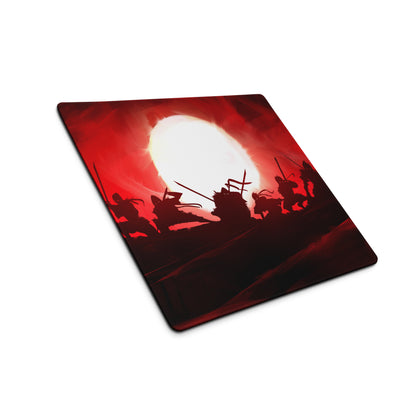 Gaming Mouse Pad Red Black Non Slip Desk Setup War Battle Scene Art Style Esports Edge Stitching