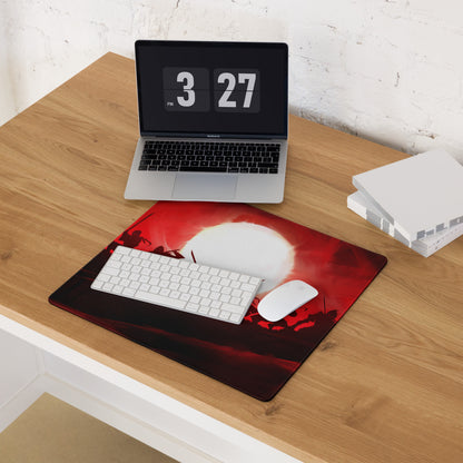 Gaming Mouse Pad Red Black Non Slip Desk Setup War Battle Scene Art Style Esports Edge Stitching