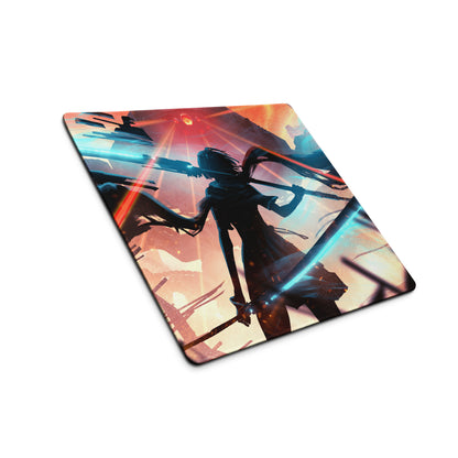 Large Gaming Mouse Pad Neon Blue And Red Cyberpunk Battlefield Design For Gaming Desk Setup