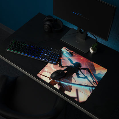 Large Gaming Mouse Pad Neon Blue And Red Cyberpunk Battlefield Design For Gaming Desk Setup
