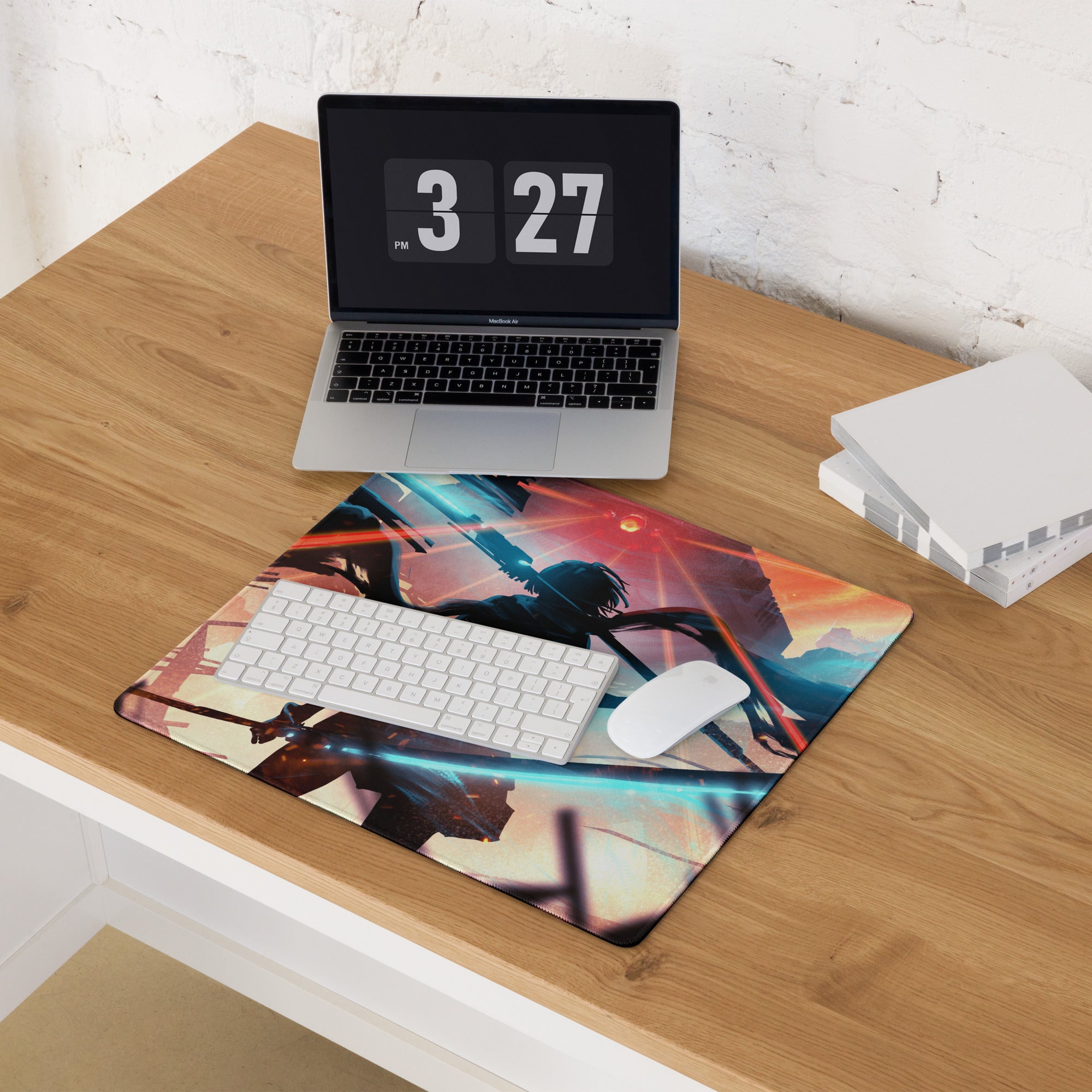 Large Gaming Mouse Pad Neon Blue And Red Cyberpunk Battlefield Design For Gaming Desk Setup