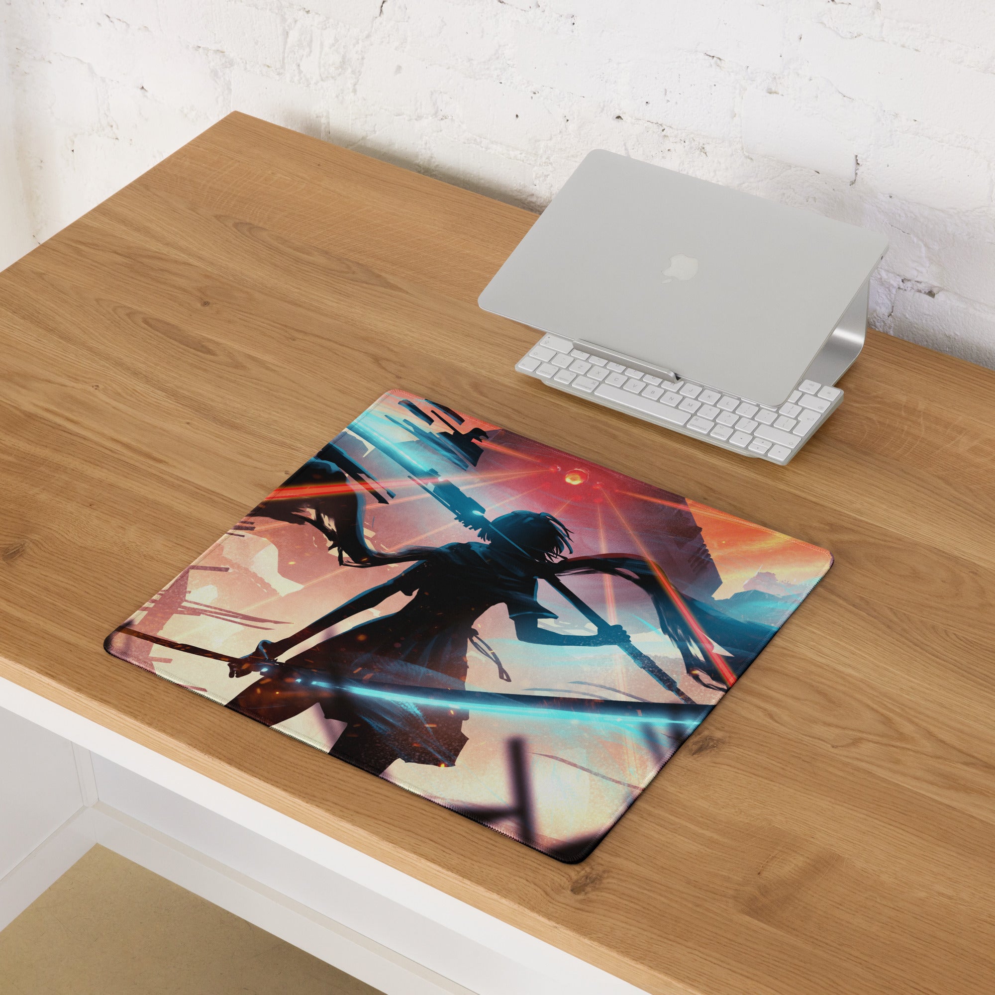 Large Gaming Mouse Pad Neon Blue And Red Cyberpunk Battlefield Design For Gaming Desk Setup