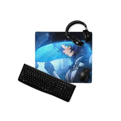 Blue Anime Style Gaming Mouse Pad For Desktop Setup Large Size With Non Slip Base And Edge Stitching
