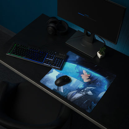 Blue Anime Style Gaming Mouse Pad For Desktop Setup Large Size With Non Slip Base And Edge Stitching