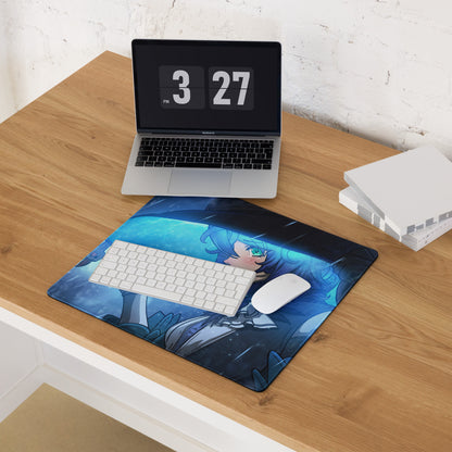 Blue Anime Style Gaming Mouse Pad For Desktop Setup Large Size With Non Slip Base And Edge Stitching