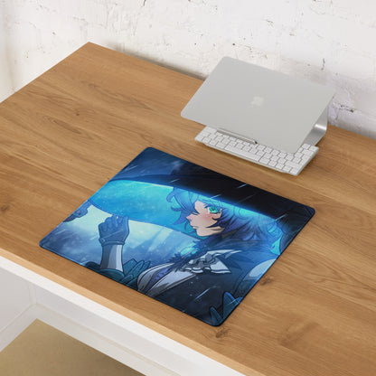 Blue Anime Style Gaming Mouse Pad For Desktop Setup Large Size With Non Slip Base And Edge Stitching