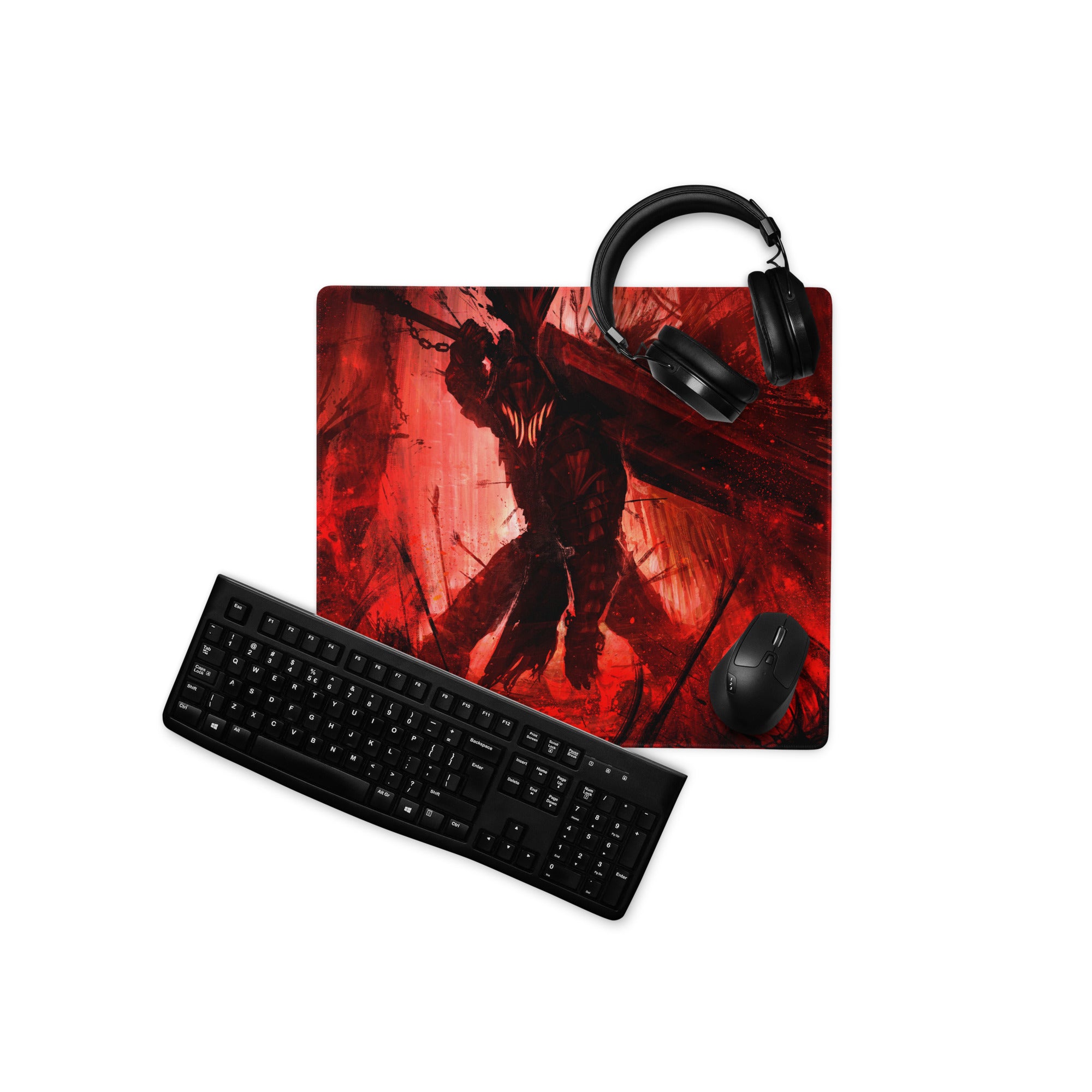 Gaming Mouse Pad Red Black Desk Setup Modern Abstract Art Style Non Slip Large For Gaming Desks