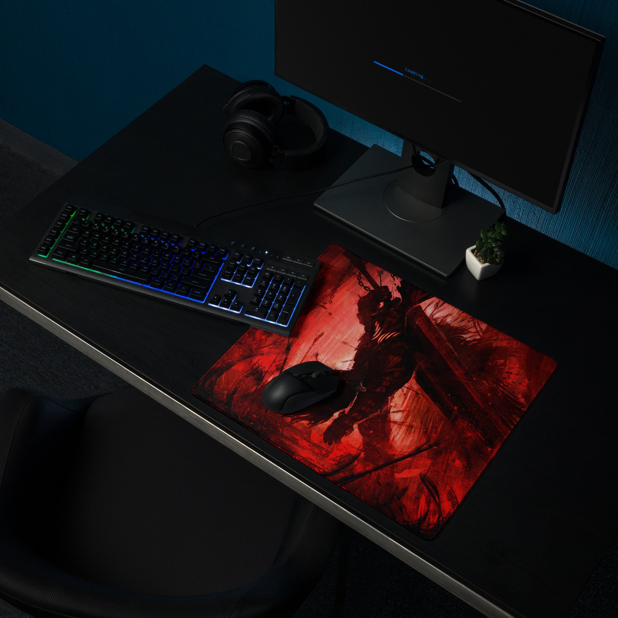 Gaming Mouse Pad Red Black Desk Setup Modern Abstract Art Style Non Slip Large For Gaming Desks