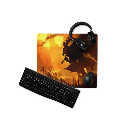Orange And Black Gaming Mouse Pad For Desktop Setup Modern Abstract Fire Art Battlestation Mat