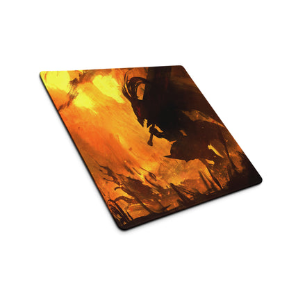 Orange And Black Gaming Mouse Pad For Desktop Setup Modern Abstract Fire Art Battlestation Mat