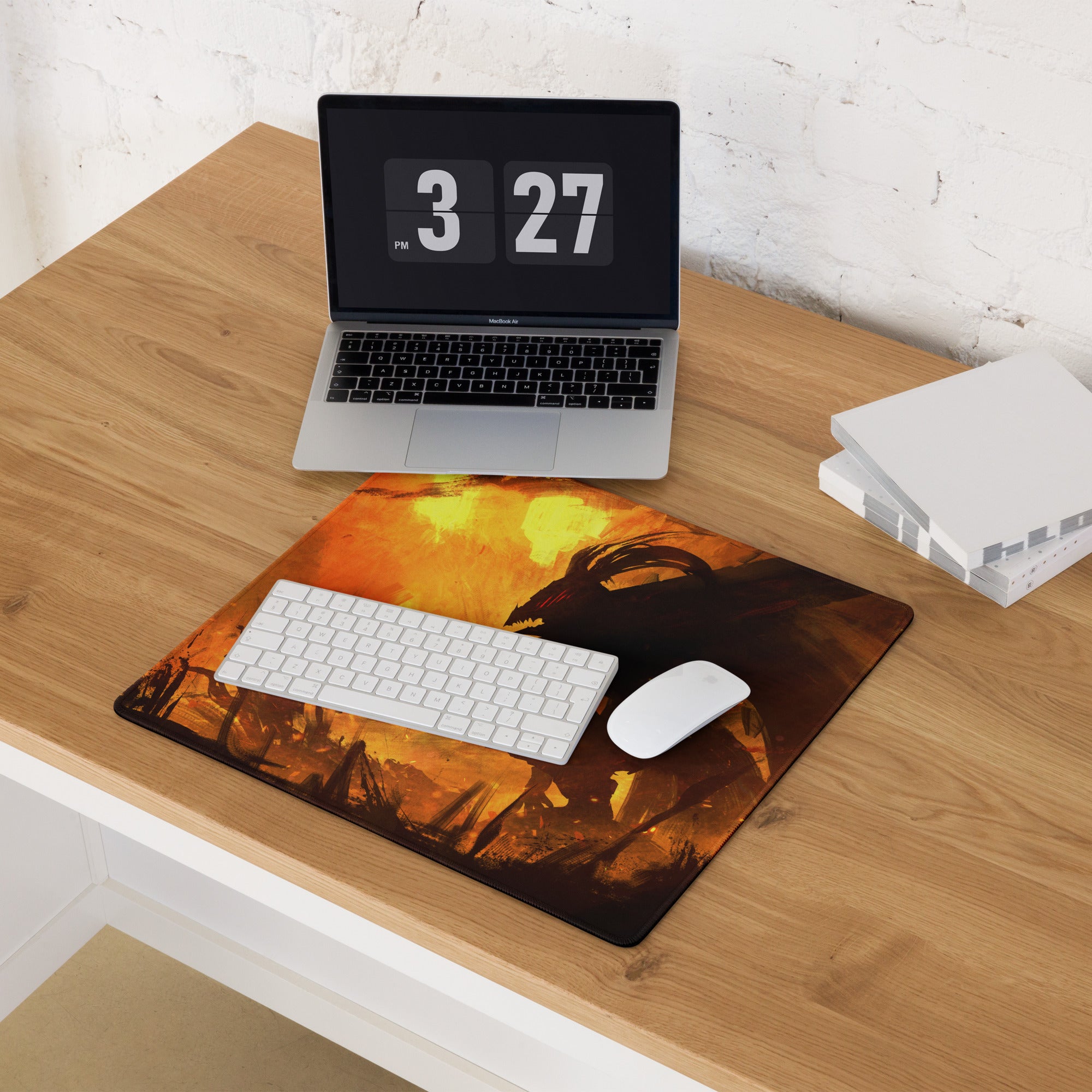 Orange And Black Gaming Mouse Pad For Desktop Setup Modern Abstract Fire Art Battlestation Mat