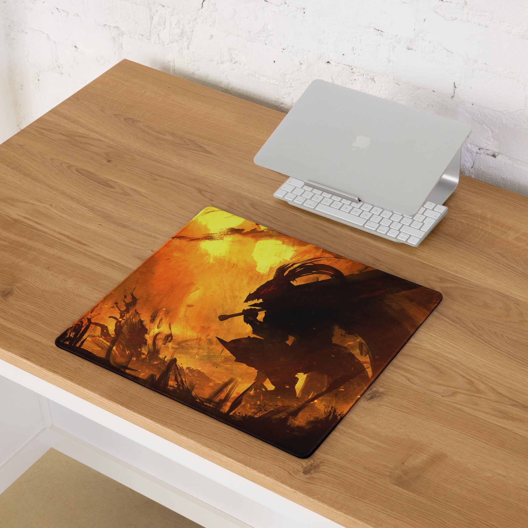 Orange And Black Gaming Mouse Pad For Desktop Setup Modern Abstract Fire Art Battlestation Mat