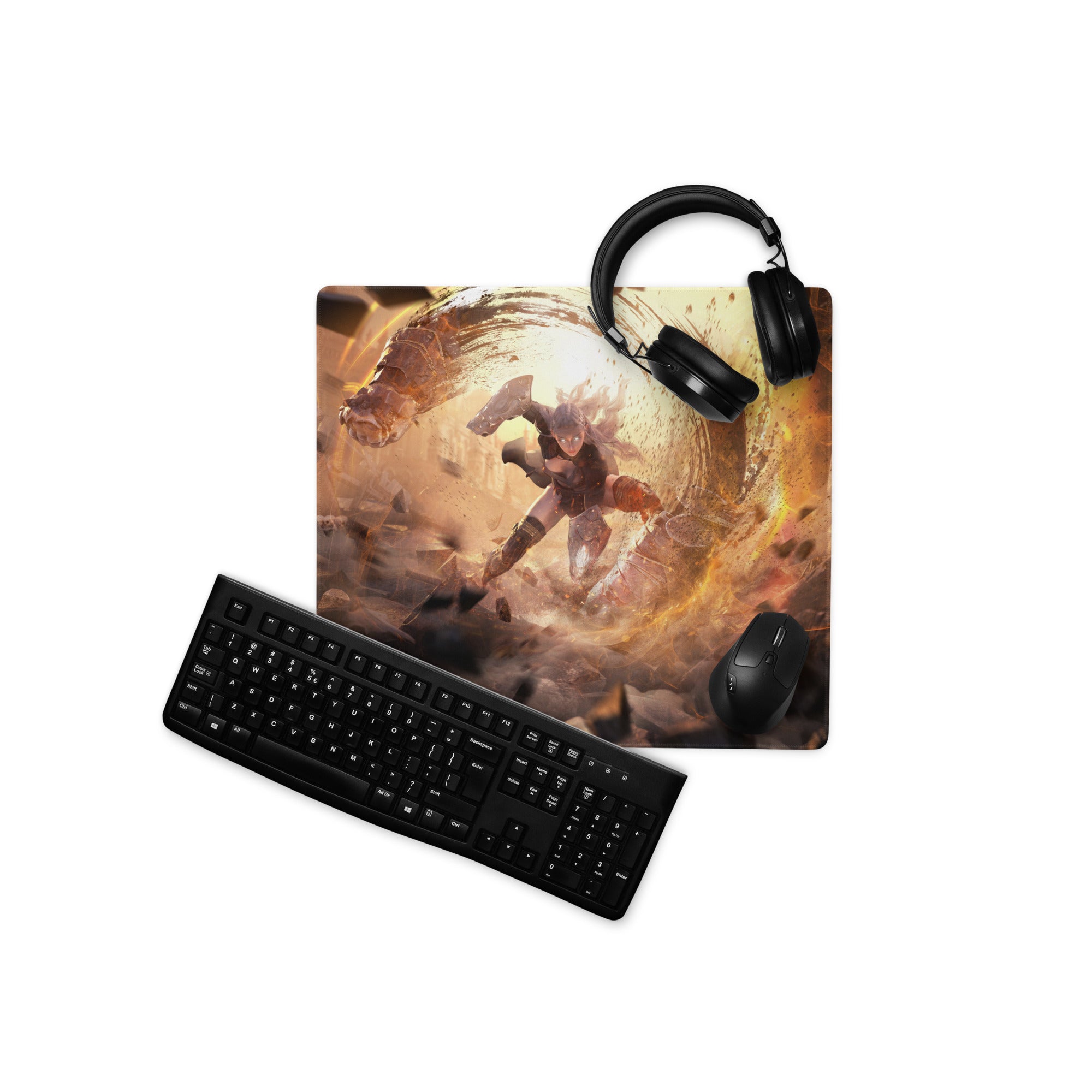 Fiery Orange Black Gaming Mouse Pad For Desk Epic Battle Art Non Slip Large For Esports Setup