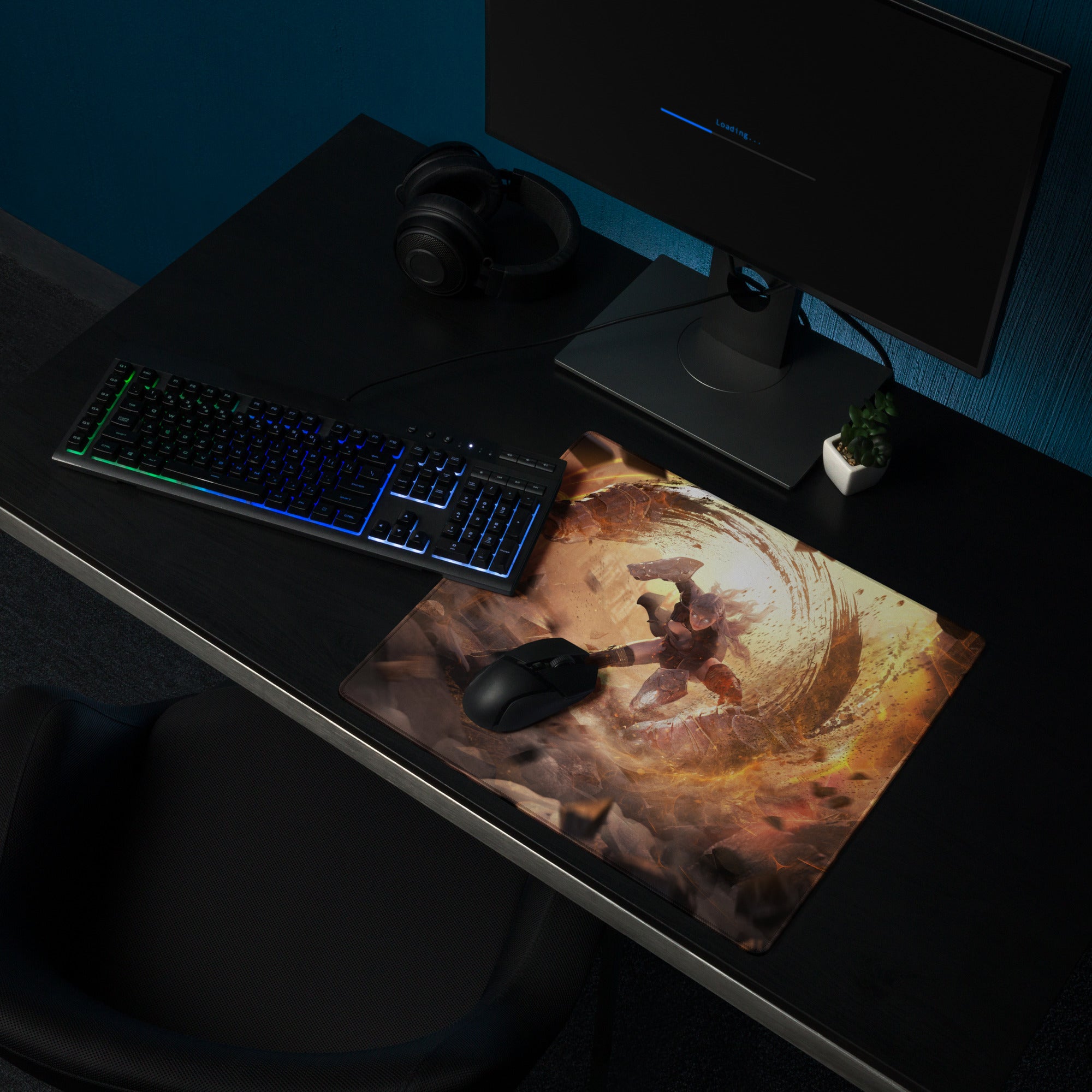 Fiery Orange Black Gaming Mouse Pad For Desk Epic Battle Art Non Slip Large For Esports Setup