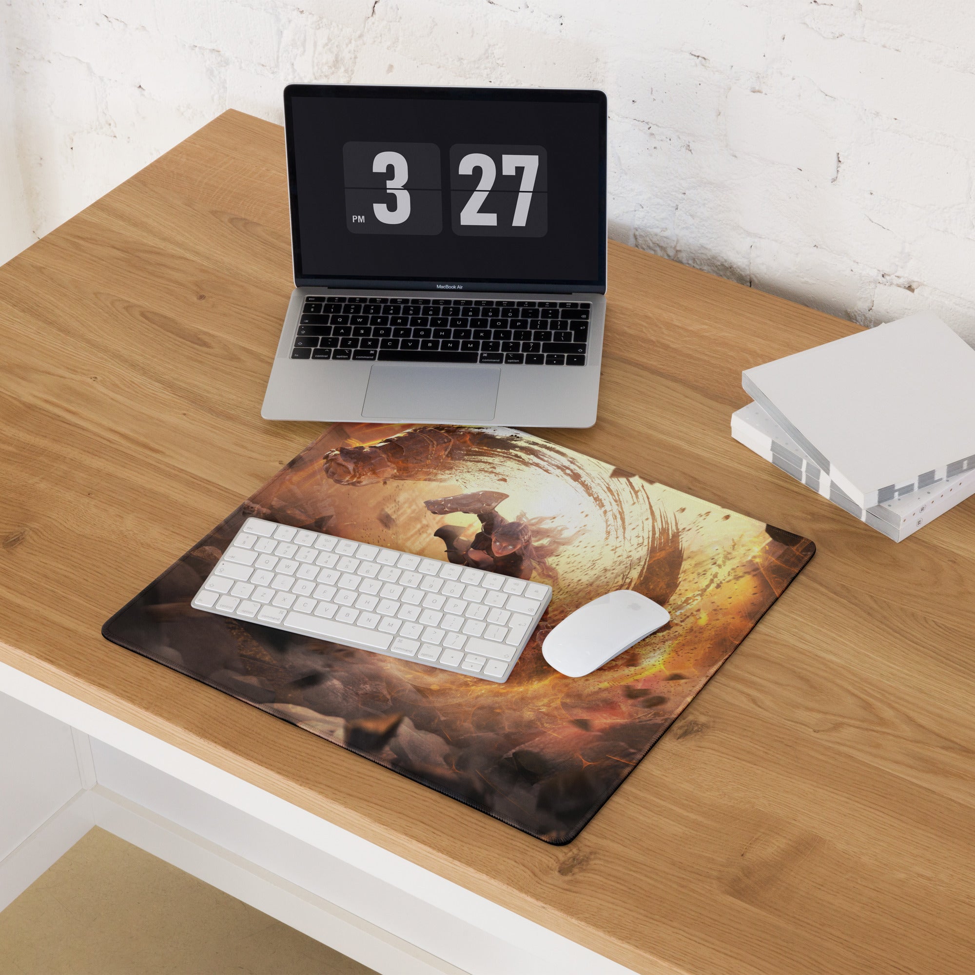 Fiery Orange Black Gaming Mouse Pad For Desk Epic Battle Art Non Slip Large For Esports Setup