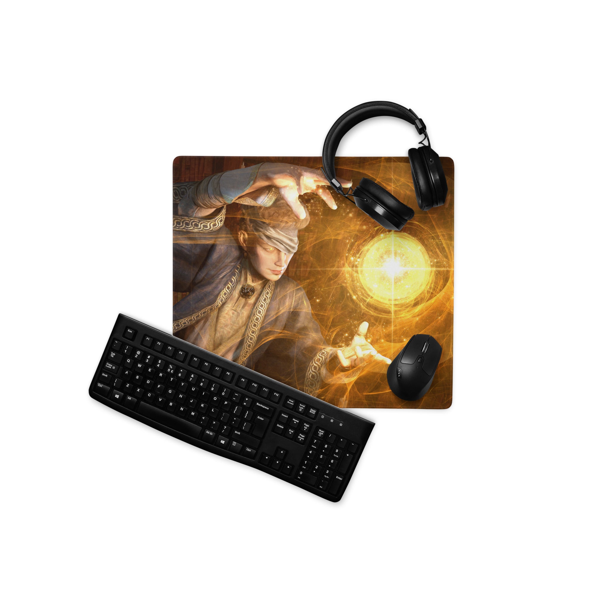 Orange Wizard Mage Gaming Mouse Pad for Desk Fantasy Cinematic Style Mats Large Non Slip Artwork