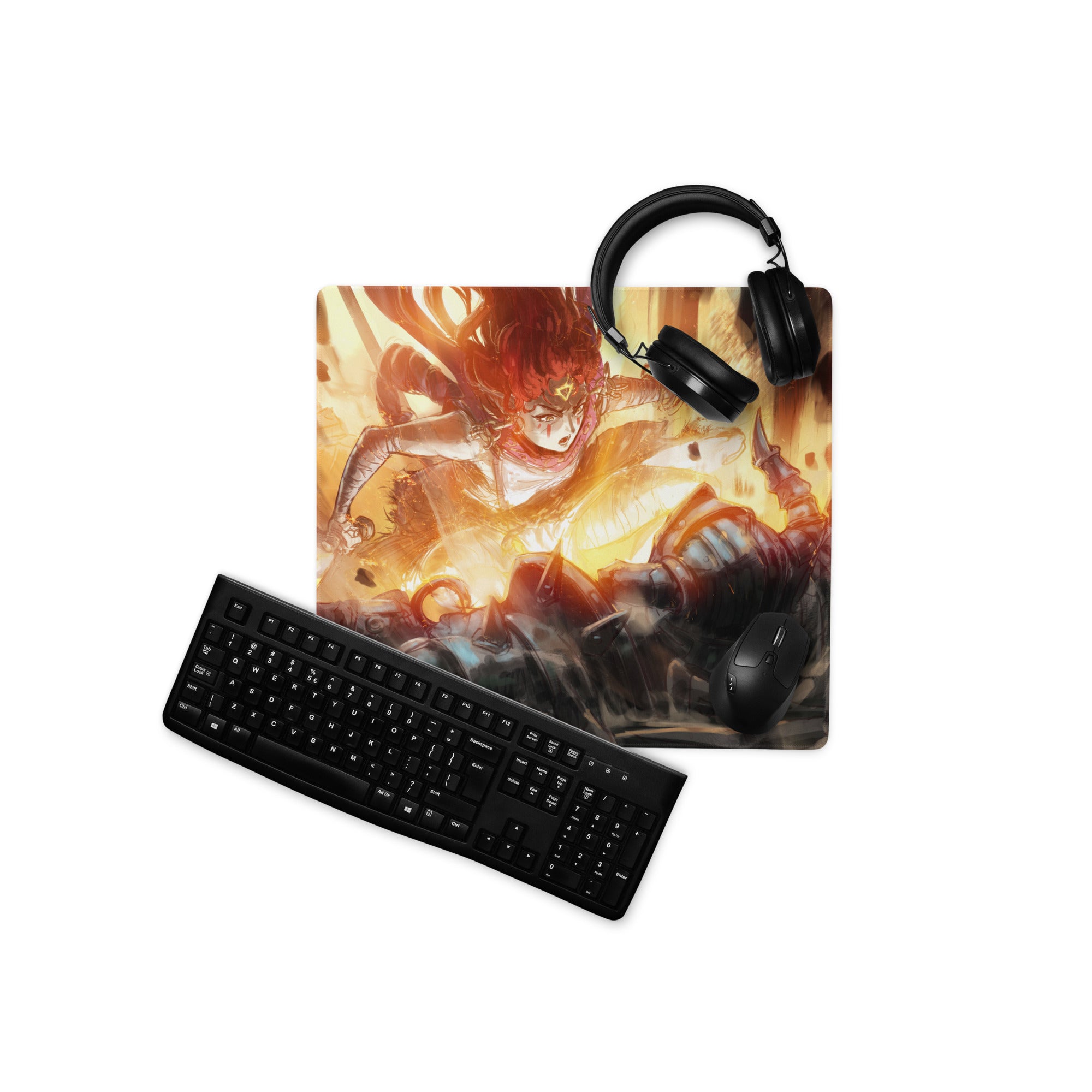 Gamer Mouse Pad Fiery Orange Red Esports Desk Digital Painting Dynamic Anime Style
