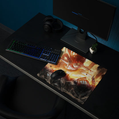 Gamer Mouse Pad Fiery Orange Red Esports Desk Digital Painting Dynamic Anime Style