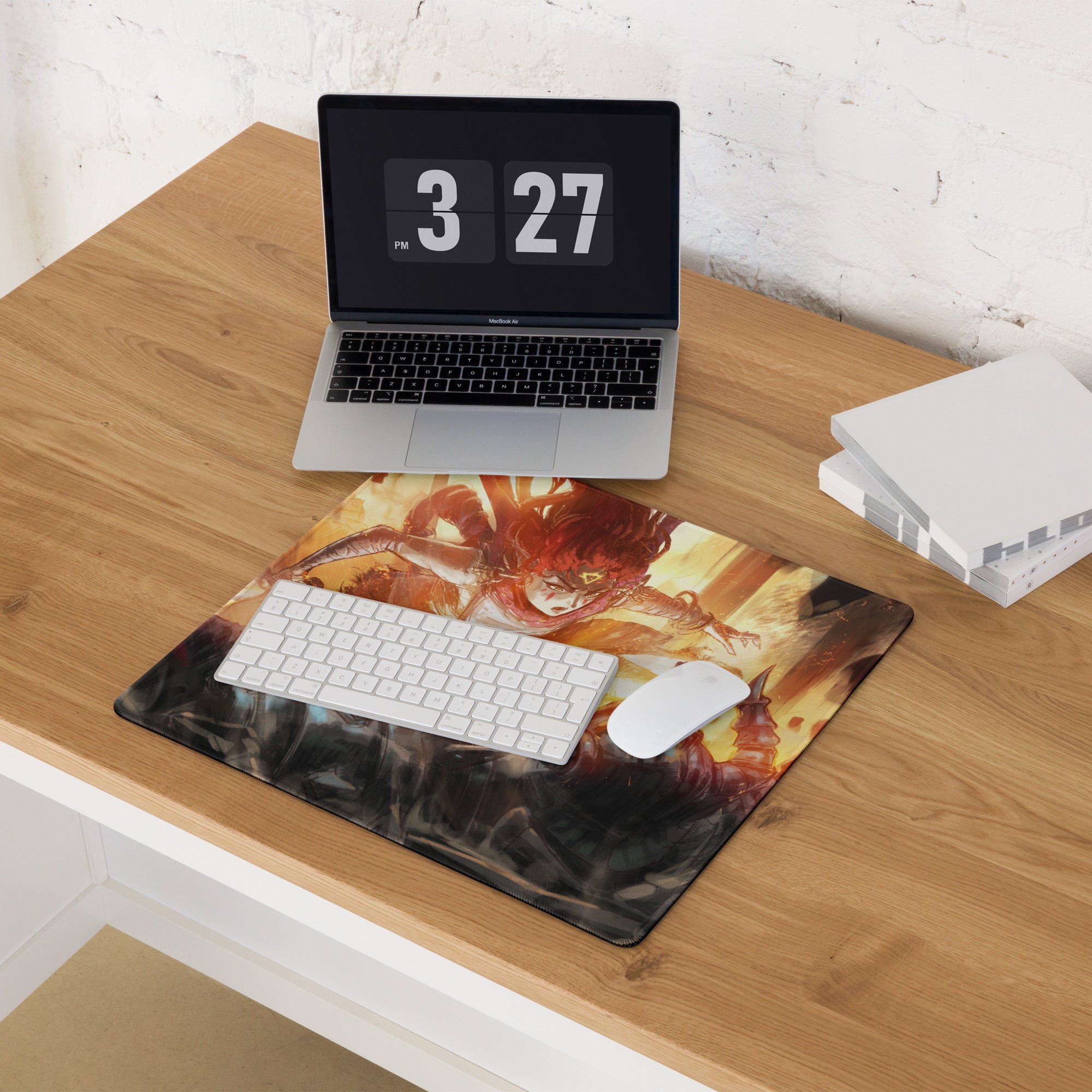Gamer Mouse Pad Fiery Orange Red Esports Desk Digital Painting Dynamic Anime Style