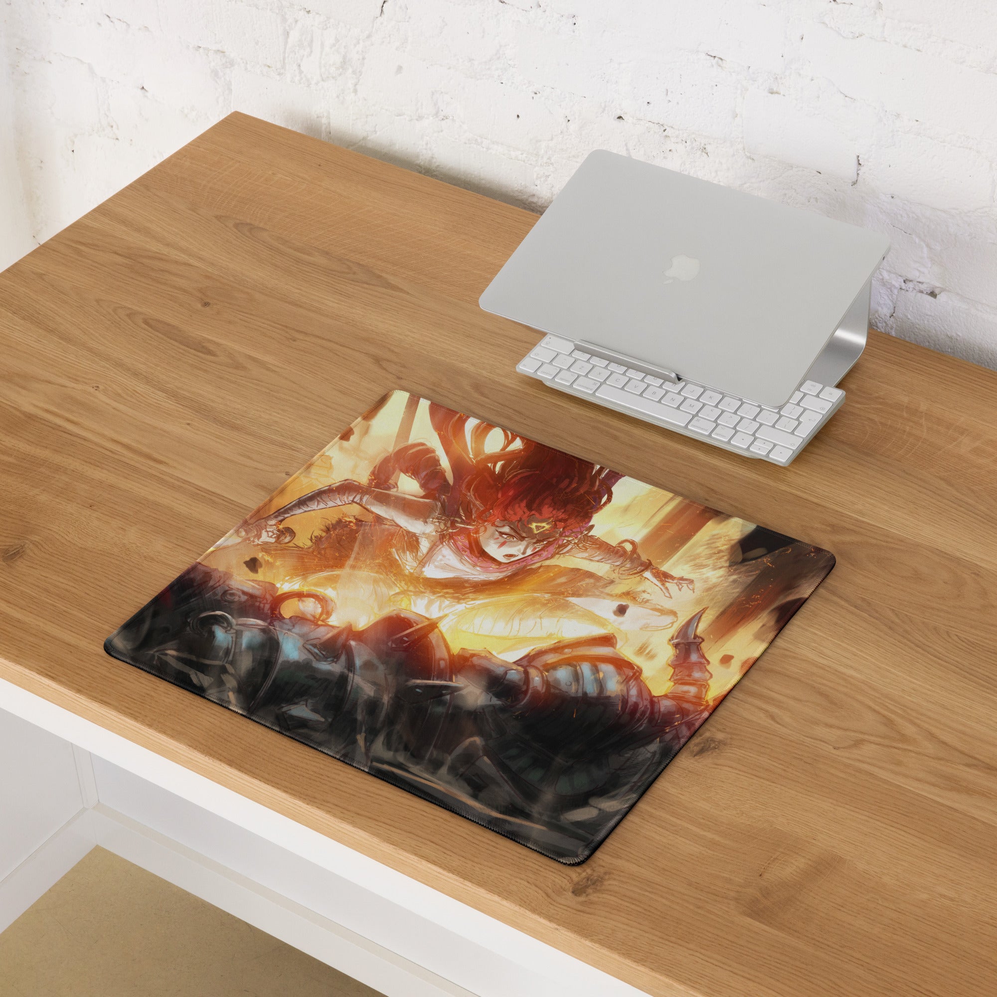 Gamer Mouse Pad Fiery Orange Red Esports Desk Digital Painting Dynamic Anime Style